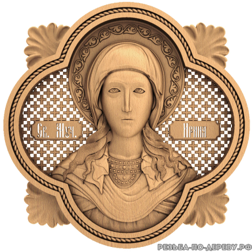 Резная икона Святая Ирина из дерева